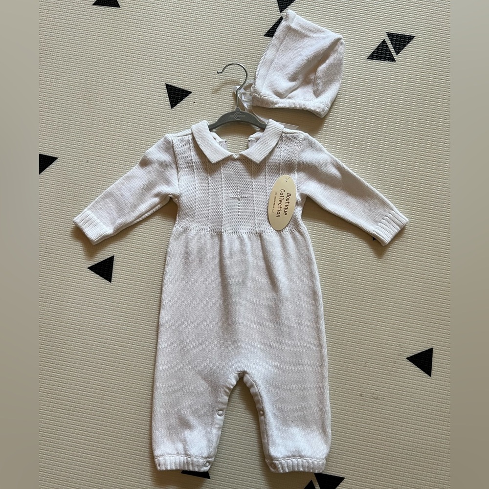 NWT Boy Knit Baptism Romper